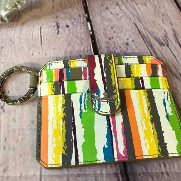 NWT Baekgaard Tan Leather Frame Shoulder Bag Watercolor Stripe Side Pockets - Picture 4 of 11